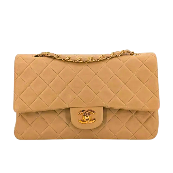 将图片加载到图库查看器,CHANEL Vintage Beige Lambskin 25cm Classic Flap Bag