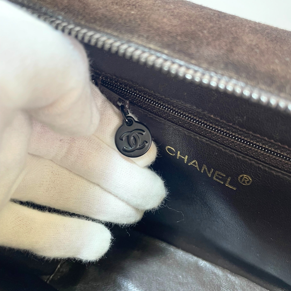 Load image into Gallery viewer, CHANEL Vintage 90s CC Logo Brown Suede Leather Timeless Vanity Bag