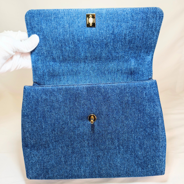 将图片加载到图库查看器,CHANEL 1997-1999 Blue Denim Kelly Handbag
