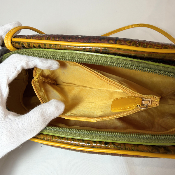 이미지를 갤러리 뷰어에 로드 , Dior Green Embossed Patent Leather Shoulder Bag Golden Dark Green