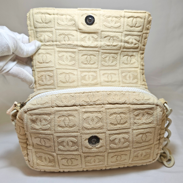 Load image into Gallery viewer, CHANEL Terry Cloth Beige Flap Bag