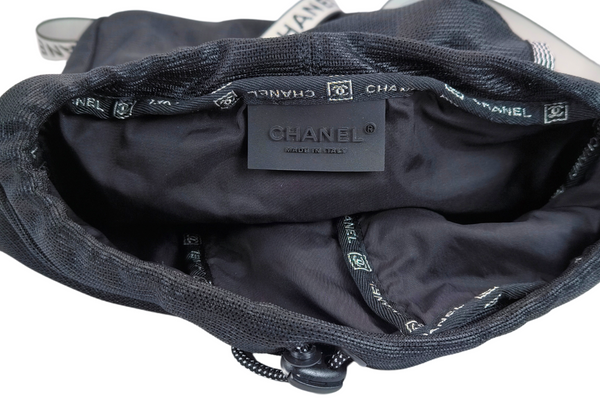 Load image into Gallery viewer, CHANEL Sport Line  Black Mesh Gray Logo  Play Strap Backpack