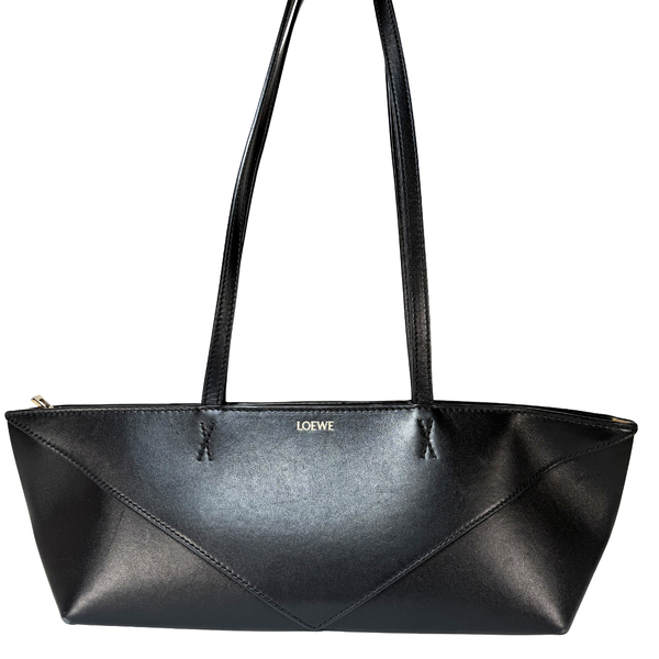 Load image into Gallery viewer, LOEWE Cropped Puzzle Fold Shoulder Bag In Shiny Calfskin Black