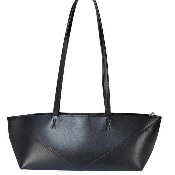 Load image into Gallery viewer, LOEWE Cropped Puzzle Fold Shoulder Bag In Shiny Calfskin Black