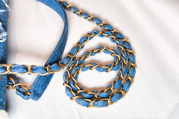 Load image into Gallery viewer, CHANEL Egyptian Hieroglyph Flap Bag Denim and Shearling Medium