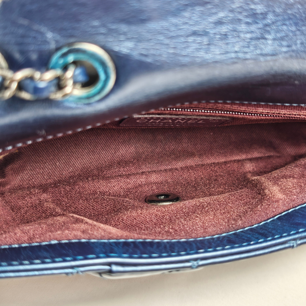 Load image into Gallery viewer, CHANEL Navy Blue Mini Single Flap Silver Metal Fitting Shoulder Bag