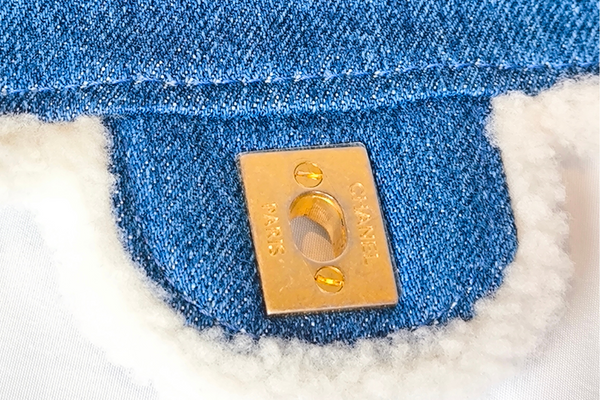 Load image into Gallery viewer, CHANEL Egyptian Hieroglyph Flap Bag Denim and Shearling Medium