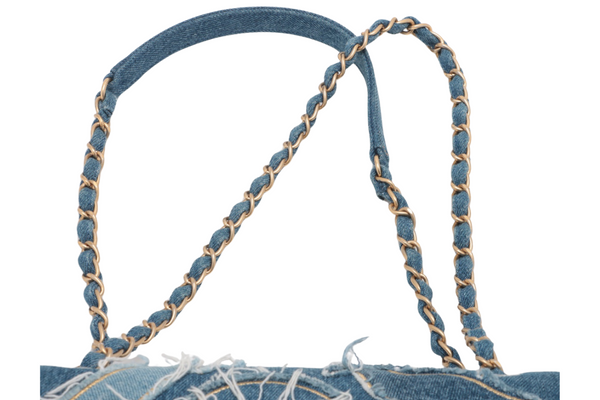 Load image into Gallery viewer, CHANEL Egyptian Hieroglyph Flap Bag Denim and Shearling Medium