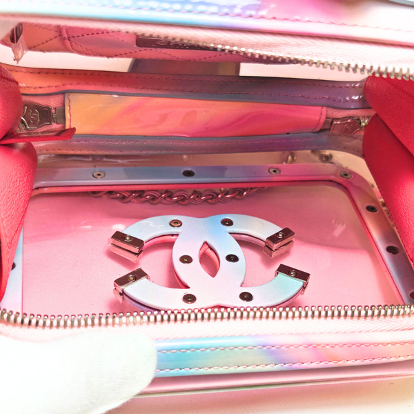 Load image into Gallery viewer, CHANEL Pink PVC & Multicolor Patent Leather CC Vanity Case