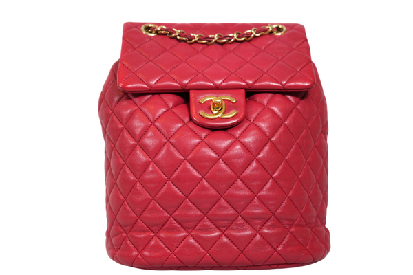 Load image into Gallery viewer, CHANEL Classic Red  Lambskin Matelasse Qilted Backpack