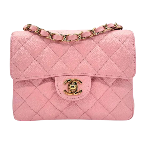 Load image into Gallery viewer, CHANEL Vintage Pink Caviar Leather 17cm Mini Square Flap Bag Gold CC Logo Hardware