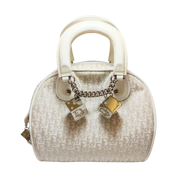 将图片加载到图库查看器,Dior Trotter Gambler Dice Bowler White Hand Bag 2004FW