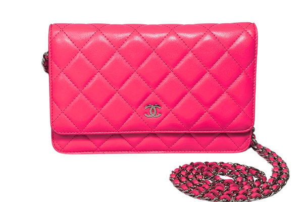 Load image into Gallery viewer, CHANEL Matelasse Chain Wallet Shoulder Crossbody Bag  Fuchsia Pink Lambskin Leather
