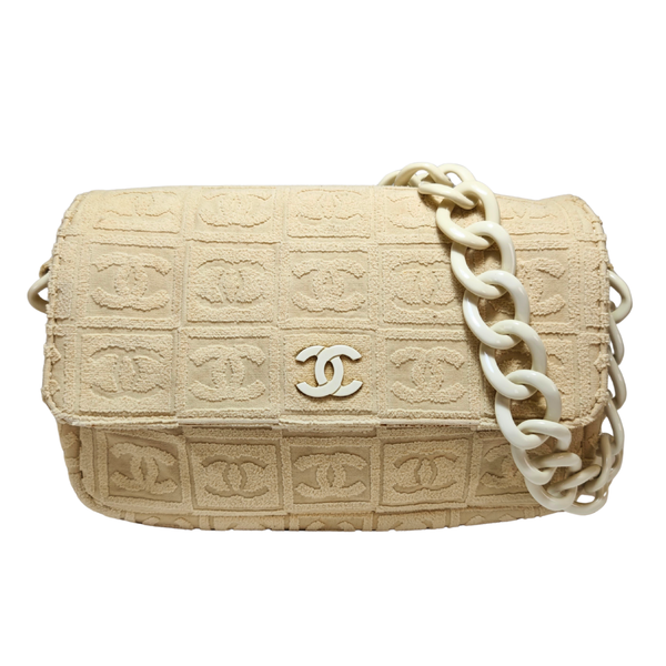Load image into Gallery viewer, CHANEL Terry Cloth Beige Flap Bag