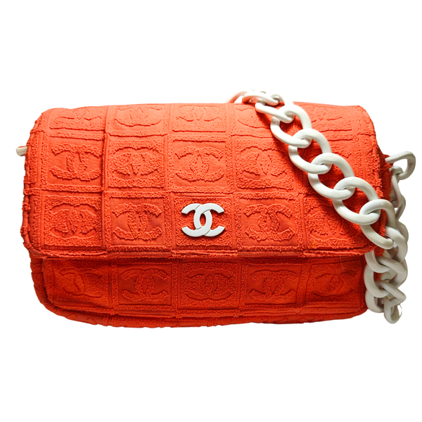 Load image into Gallery viewer, CHANEL Terry Cloth Orange Flap Bag