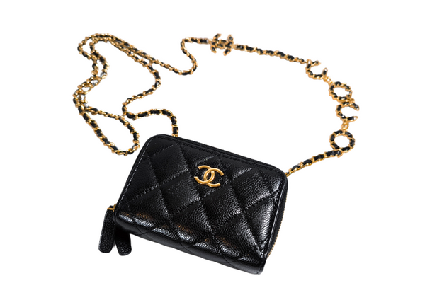 Load image into Gallery viewer, CHANEL Caviarskin Matelasse  Crossbody Chain Wallet Coin Case