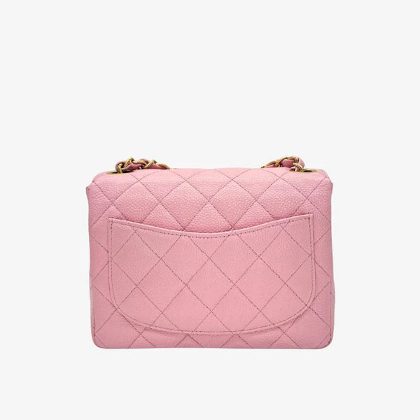 Load image into Gallery viewer, CHANEL Vintage Pink Caviar Leather 17cm Mini Square Flap Bag Gold CC Logo Hardware