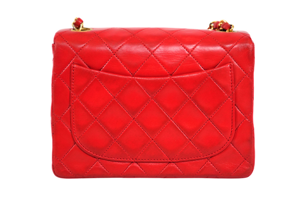 Load image into Gallery viewer, CHANEL Mini Matelasse Single Flap Chain Shoulder Bag  Red Lambskin