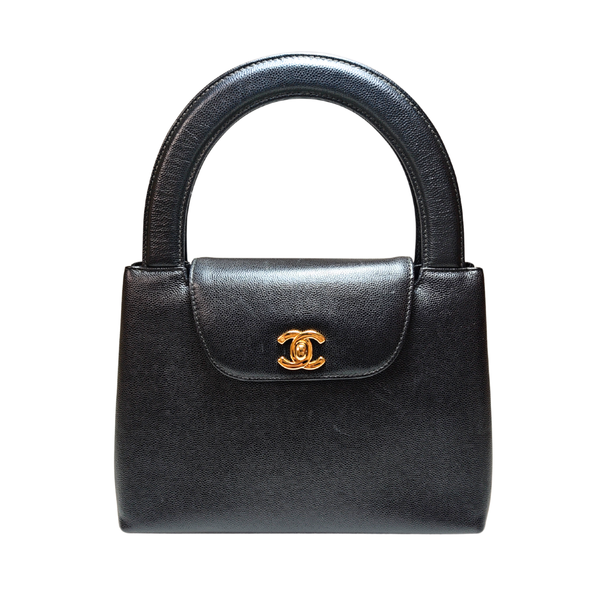 將圖片載入圖庫檢視器 CHANEL Vintage Mini Kelly Black Caviarskin Leather Hand Bag