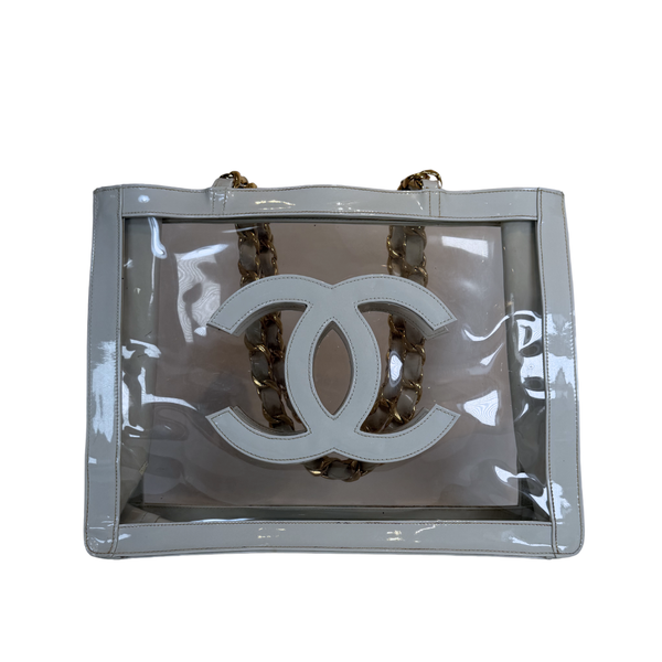 将图片加载到图库查看器,CHANEL Vintage CC Chain Tote PVC
