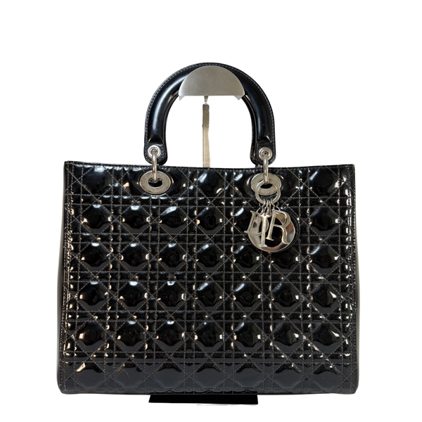 将图片加载到图库查看器,Lady Dior Patent Leather Black Quilted Large Handbag