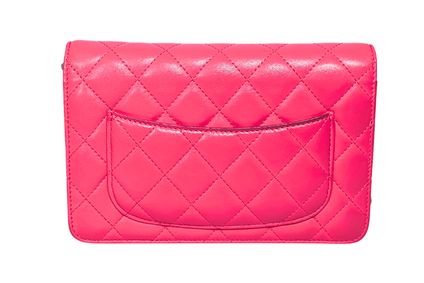 Load image into Gallery viewer, CHANEL Matelasse Chain Wallet Shoulder Crossbody Bag  Fuchsia Pink Lambskin Leather