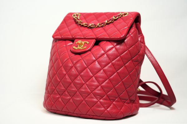 Load image into Gallery viewer, CHANEL Classic Red  Lambskin Matelasse Qilted Backpack