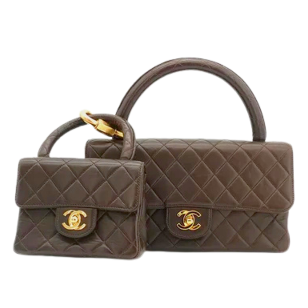 将图片加载到图库查看器,CHANEL Parent & Child Kelly Flap Bag Set Brown