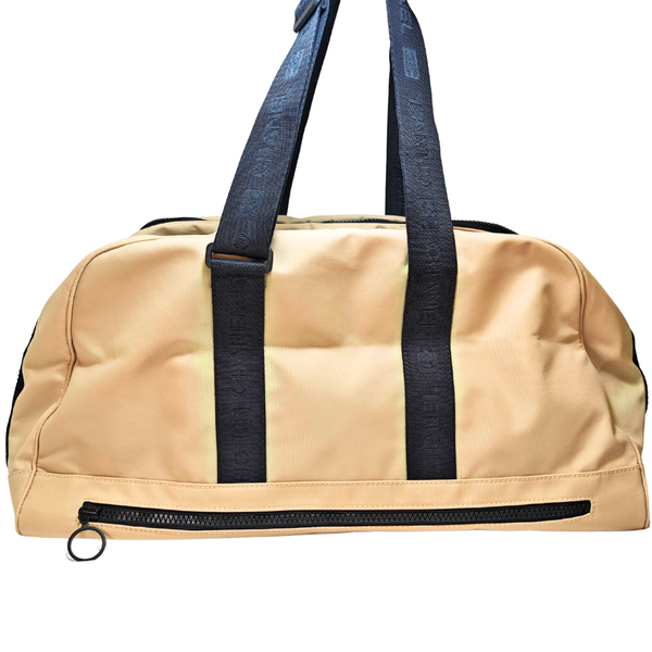 Load image into Gallery viewer, CHANEL Sport Line Boston Travel Nylon Duffle Bag Black Beige CC Logo
