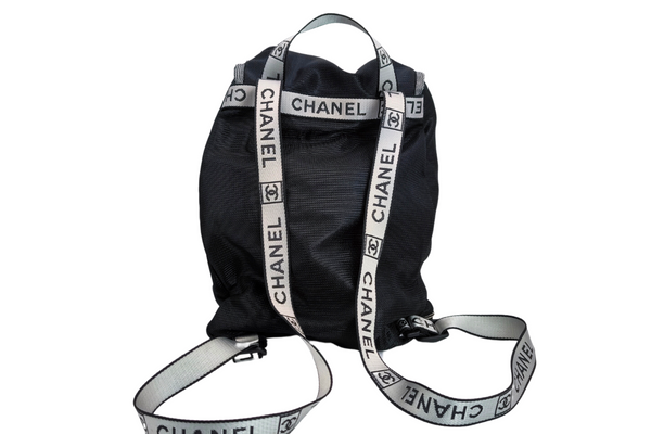 Load image into Gallery viewer, CHANEL Sport Line  Black Mesh Gray Logo  Play Strap Backpack