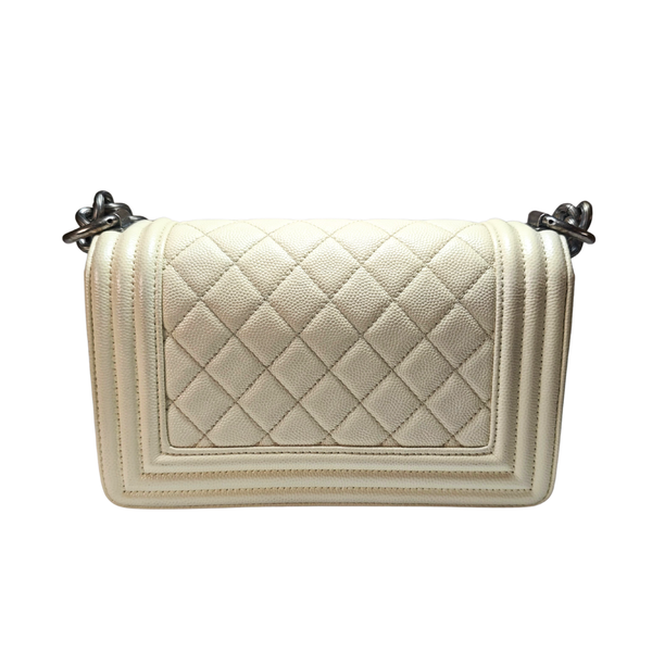 이미지를 갤러리 뷰어에 로드 , CHANEL Mini Boy White Caviar skin Flap Bag