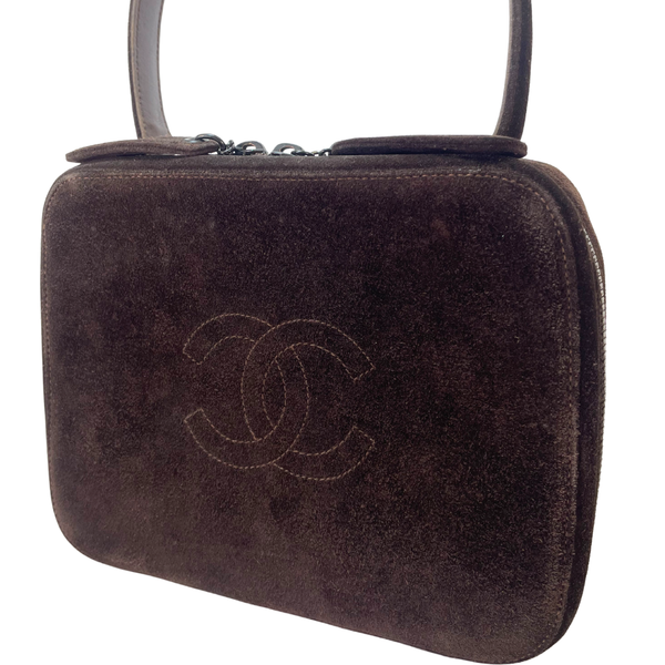 Load image into Gallery viewer, CHANEL Vintage 90s CC Logo Brown Suede Leather Timeless Vanity Bag