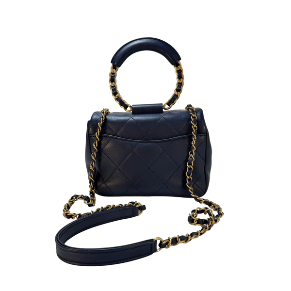 将图片加载到图库查看器,CHANEL Mini Navy Blue Lambskin In The Loop Flap