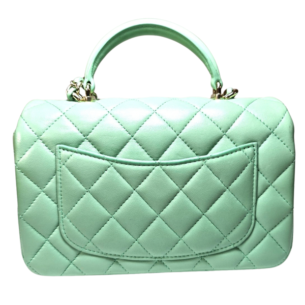 Load image into Gallery viewer, CHANEL Matelasse Top Handle Mini Flap Bag Light Green AS2431