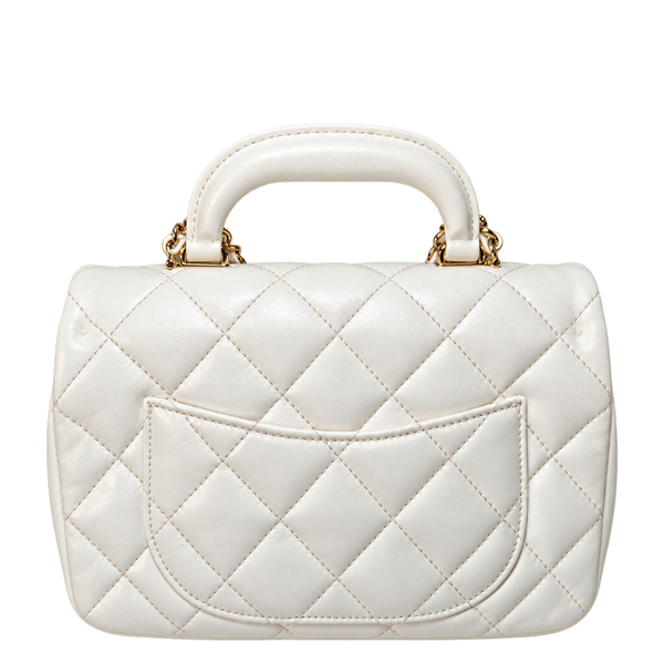 Load image into Gallery viewer, CHANEL Lambskin Top Handle Chain Shoulder Bag in White