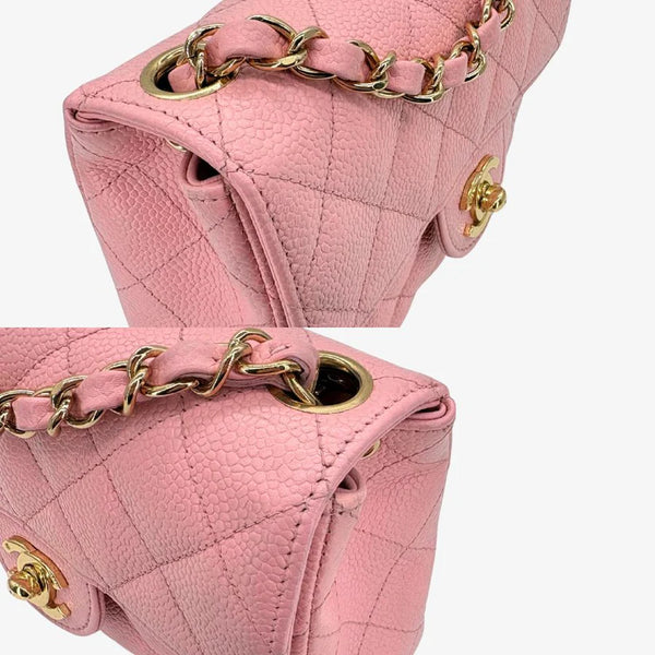 Load image into Gallery viewer, CHANEL Vintage Pink Caviar Leather 17cm Mini Square Flap Bag Gold CC Logo Hardware