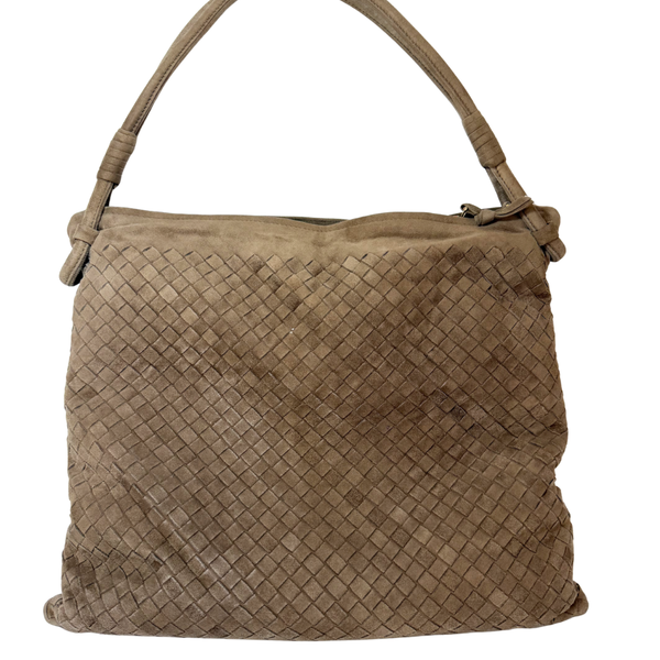 이미지를 갤러리 뷰어에 로드 , BOTTEGA VENETA Vintage Suede Intrecciato Beige Shoulder Bag Hobo