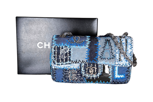 Load image into Gallery viewer, CHANEL Classic Single Flap Bag Multicolor Patchwork Denim Medium