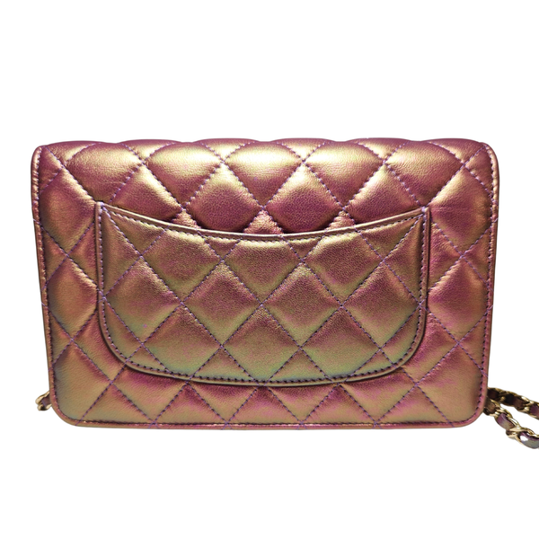 将图片加载到图库查看器,CHANEL Iridescent Purple Matelasse Calfskin Wallet on Chain Pale Gold Hardware (WOC)