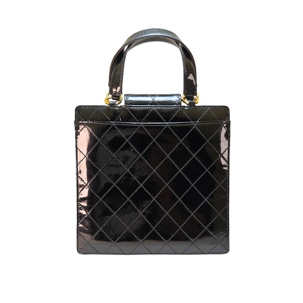 Load image into Gallery viewer, CHANEL Matelasse Turn Lock Hand Bag Patent Leather Black CC