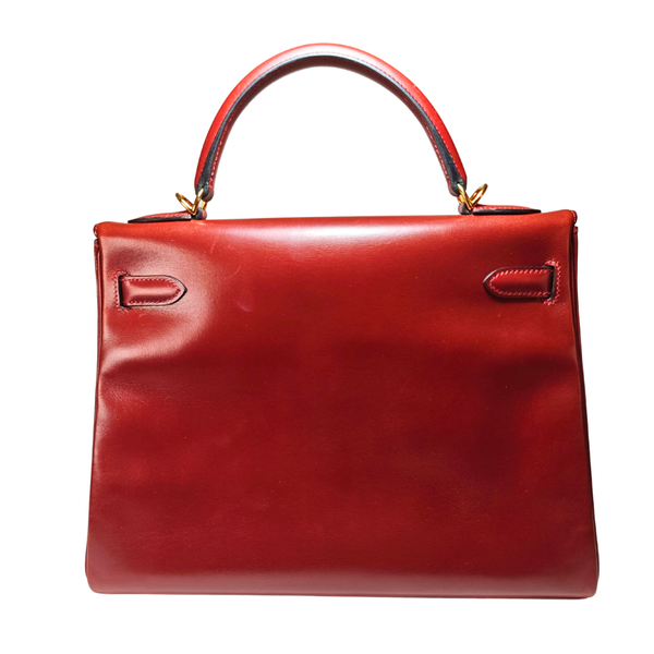 이미지를 갤러리 뷰어에 로드 , HERMES Kelly 32 Retourne Box Calf Red Square E Stamp 2001