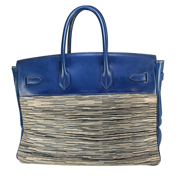 将图片加载到图库查看器,HERMES Vibrato Birkin 35 Blue Handle Bag