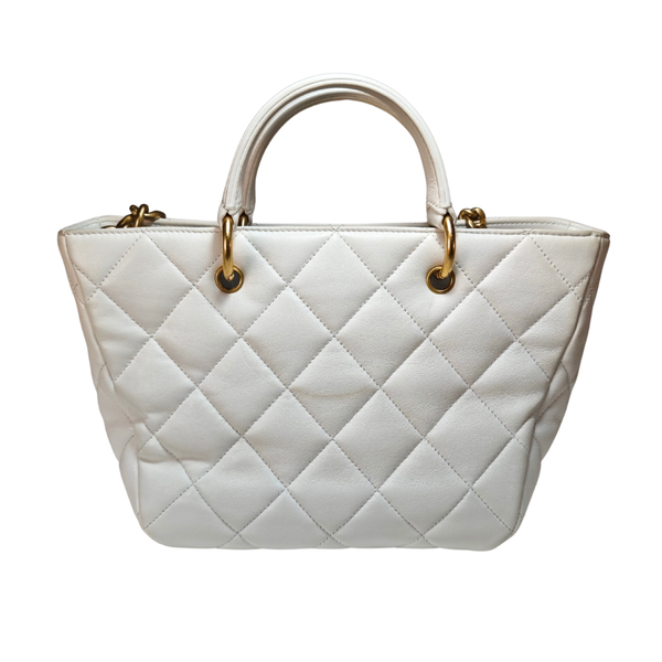 Load image into Gallery viewer, CHANEL Matelasse Calf Leather 2-Way Handbag, White with Gold Hardware