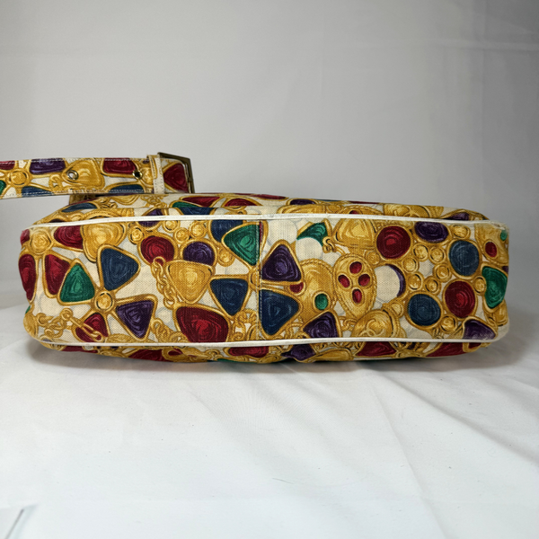 Load image into Gallery viewer, CHANEL Vintage Gripoix Large Canvas and Leather Shoulder Bag 1980s