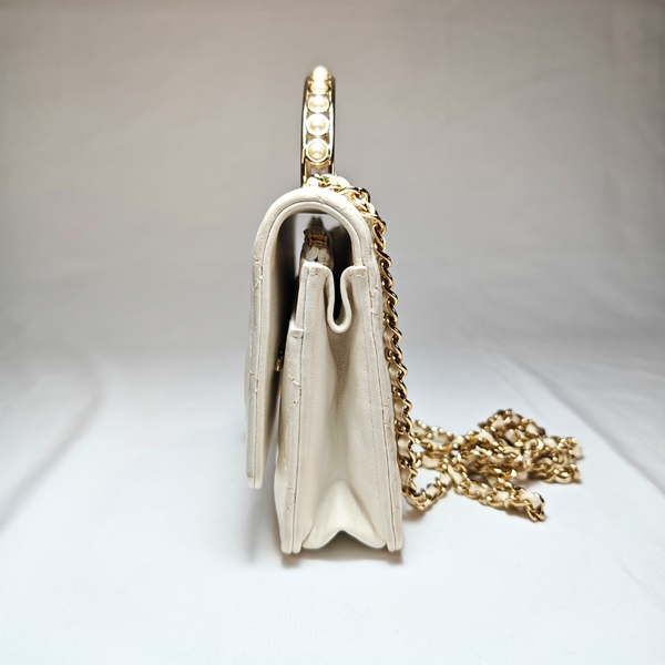 Load image into Gallery viewer, CHANEL Pearl Top Handle White Lambskin Wallet on Chain