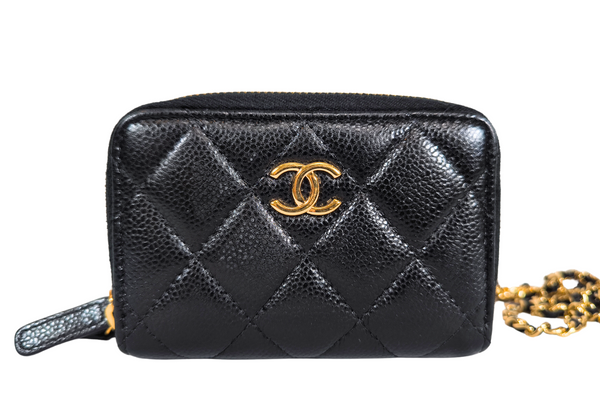 Load image into Gallery viewer, CHANEL Caviarskin Matelasse  Crossbody Chain Wallet Coin Case