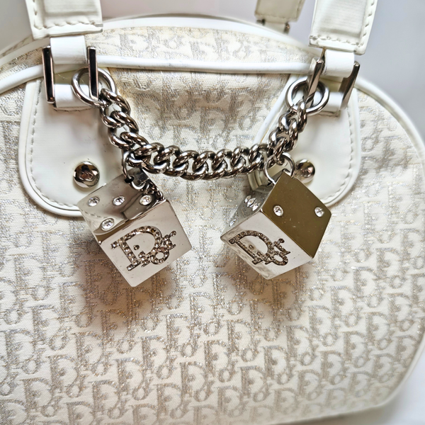 将图片加载到图库查看器,Dior Trotter Gambler Dice Bowler White Hand Bag 2004FW