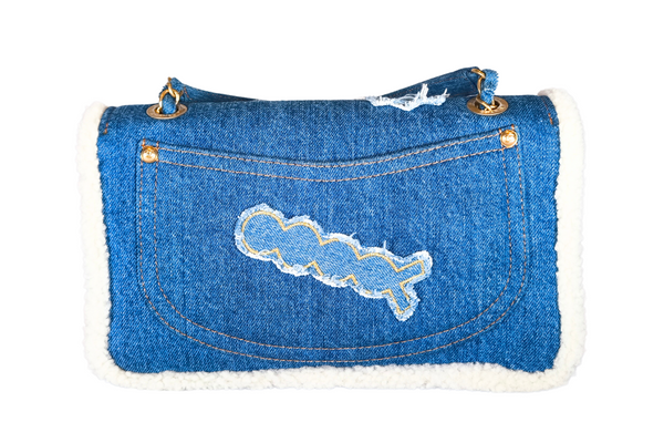 Load image into Gallery viewer, CHANEL Egyptian Hieroglyph Flap Bag Denim and Shearling Medium