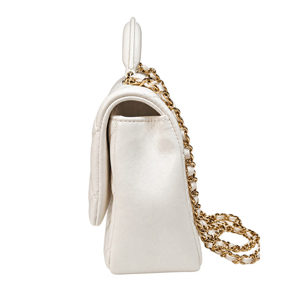 Load image into Gallery viewer, CHANEL Lambskin Top Handle Chain Shoulder Bag in White