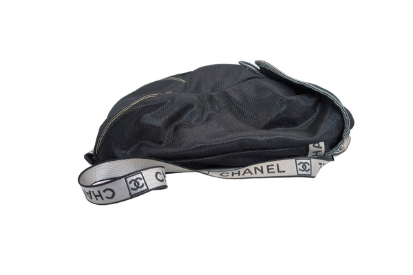 Load image into Gallery viewer, CHANEL Sport Line  Black Mesh Gray Logo  Play Strap Backpack